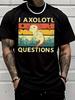 Herren Royalblau T-Shirt Ich Axolotl Fragen Retro Gestreift Niedlicher Salamander Cartoon Druck Rundhals Lo