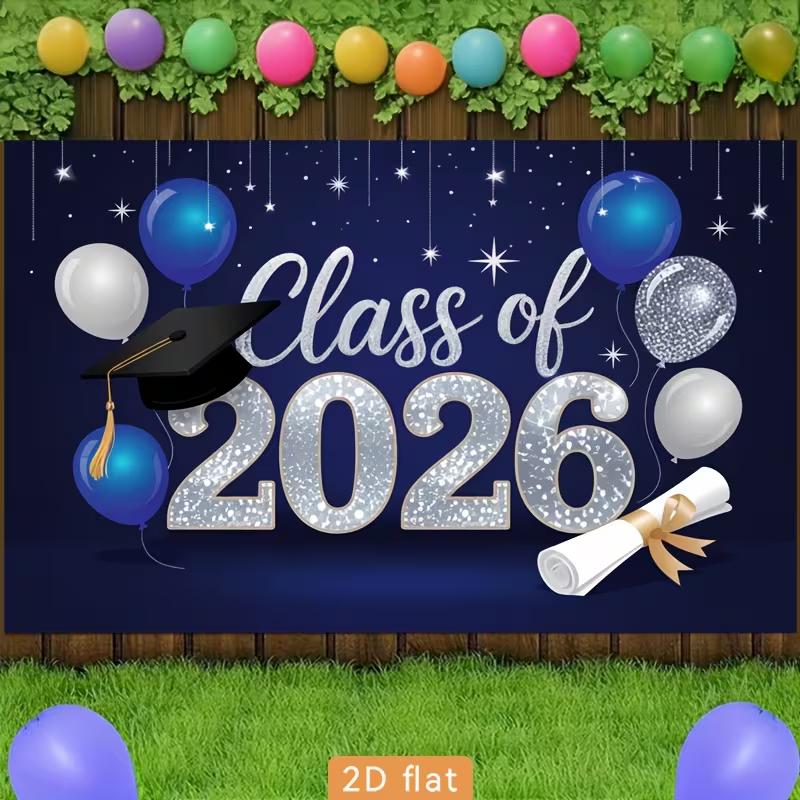 2D Class of 2026 Graduation Banner with Cap and Scroll for Graduation Event
