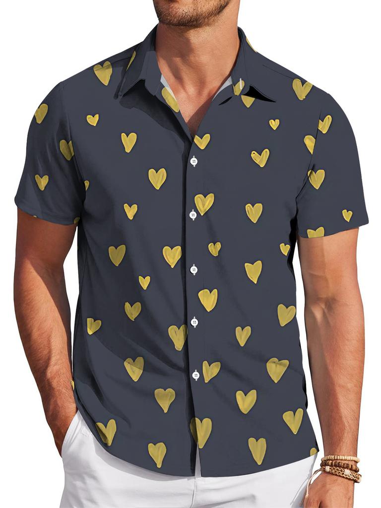 [Printed Design – Not Textured] Men's Casual Digital Print Standard Size Short-Sleeve Shirt, Stylish and Elegant Dopamine Party Top,