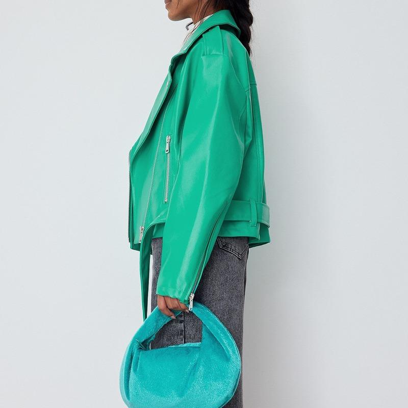 Γυναικείο Μονόχρωμο Φθινοπωρινό Χειμωνιάτικο Δερμάτινο Μπουφάν Punk Κοντό με Ζώνη Πετάκι Μπουφάν Γυναικείο Φερμουάρ Ρετρό Μοτοσικλετιστικό Μπουφάν