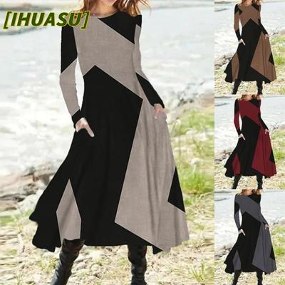 Mode Herfst Winter Lange Mouw Ronde Hals Casual Jurken