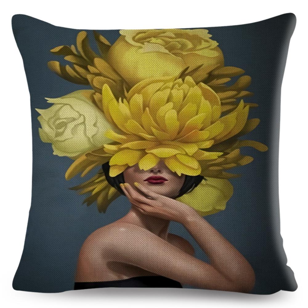 Sexy Flower Feather Women Cushion Cover Decor Harajuku Aesthetics Lady Double Print Pillowcase for Sofa Home Linen Pillow Case