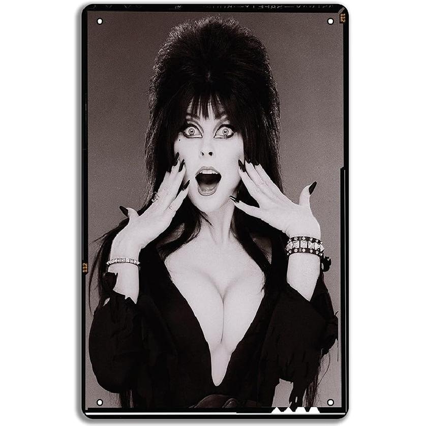 Elvira 1980s Vampire Witch Scream Photo Poster Metal Tin Sign 8x12in Plaque Wall Art Elvira