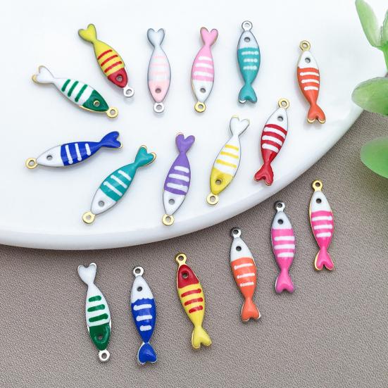 20Pcs Enamel Fish Charms Stainless Steel Fish Pendants Double-sided Striped Mini Fish Charms for DIY Jewelry Making Earring Necklace Bracelet Keychain