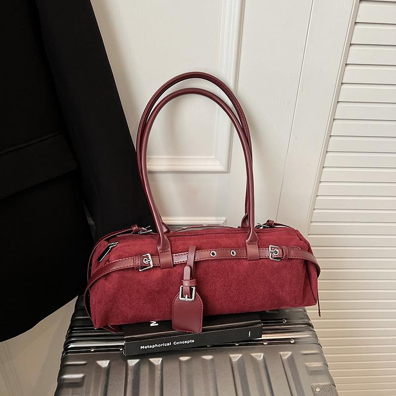 Vintage niche suede handbag bowling bag women's new casual underarm bag popular shoulder bag