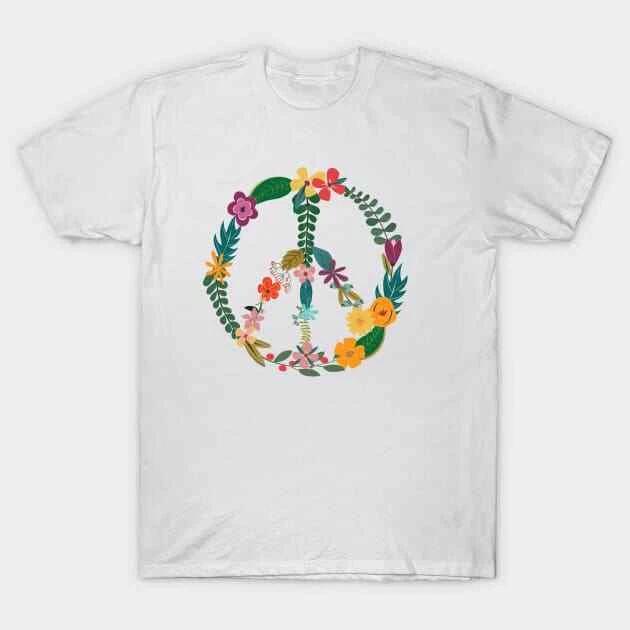 Floral Peace Sign Made in Australia T-Shirt 3XL
