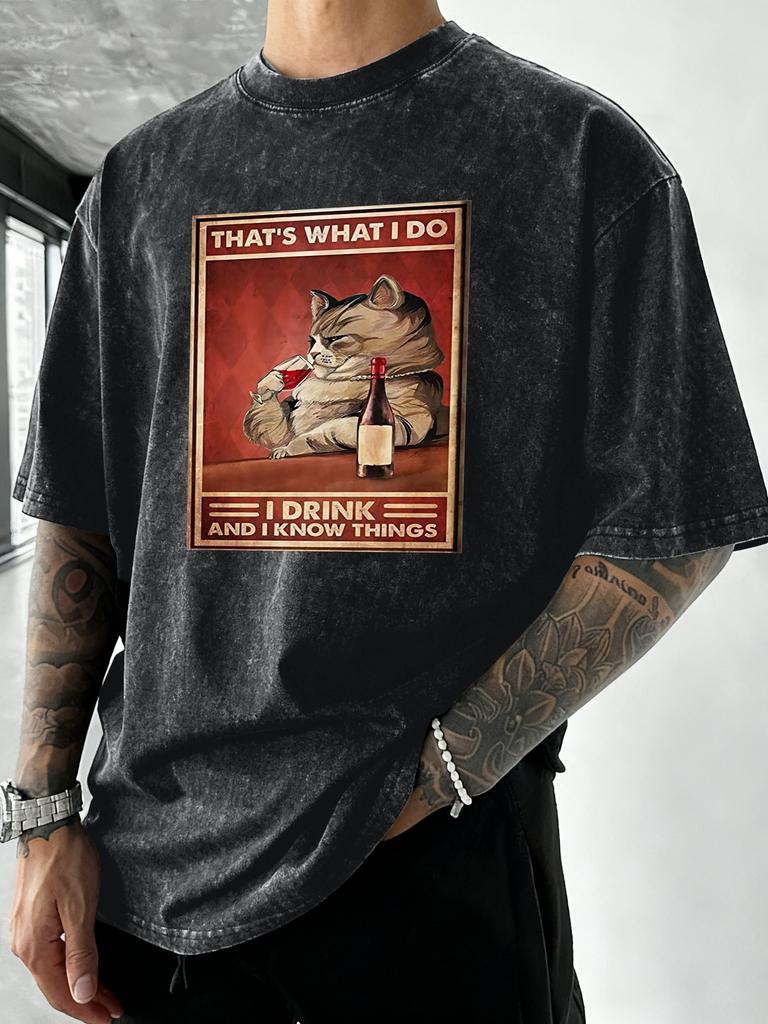 Cat That Is What I Do Print Washed TShirt Men Summer Crewneck T Shirts Breathable Cotton Streetwear Soft Beach Short Sleeve