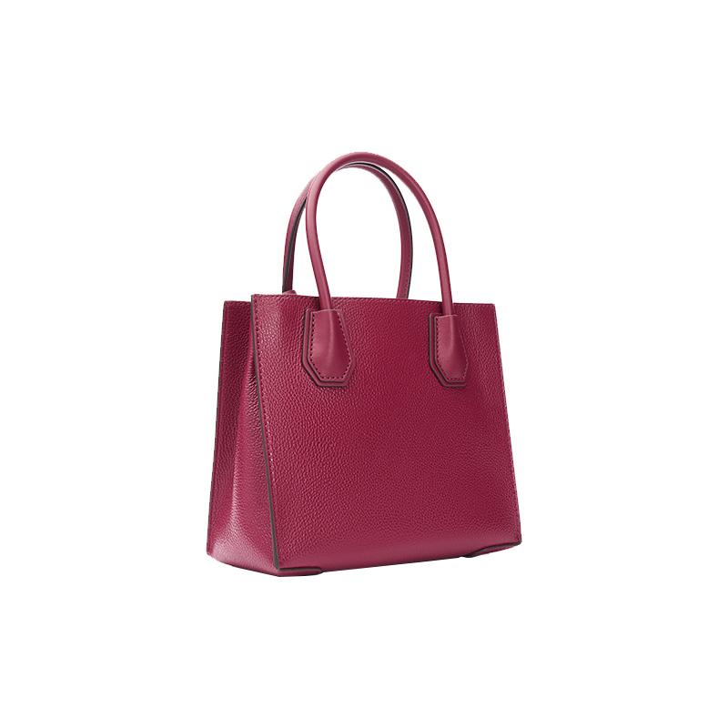 MICHAEL KORS Mercer pebbled lock solid French cowhide leather accordion bag shoulder crossbody handbag small size women's berry red