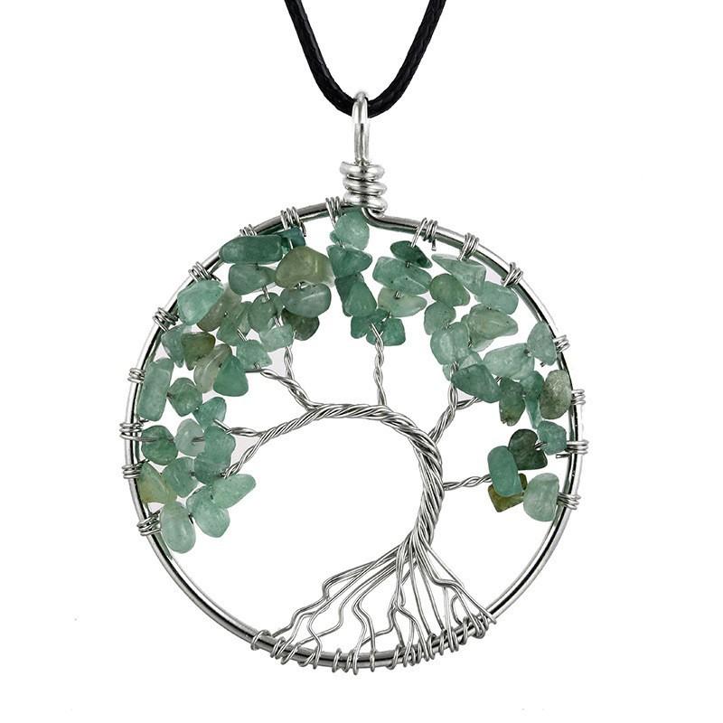 Natural Stone Irregular Tree Of Life Necklace Pendant Amethyst Wrapped Wisdom Tree Necklace Colorful Gravel N02