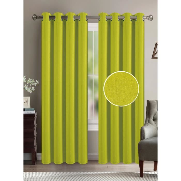 Rideaux - HOME DECO - 140 x 260 cm - Effet Lin - 12 Coloris - Lavable 30°C
