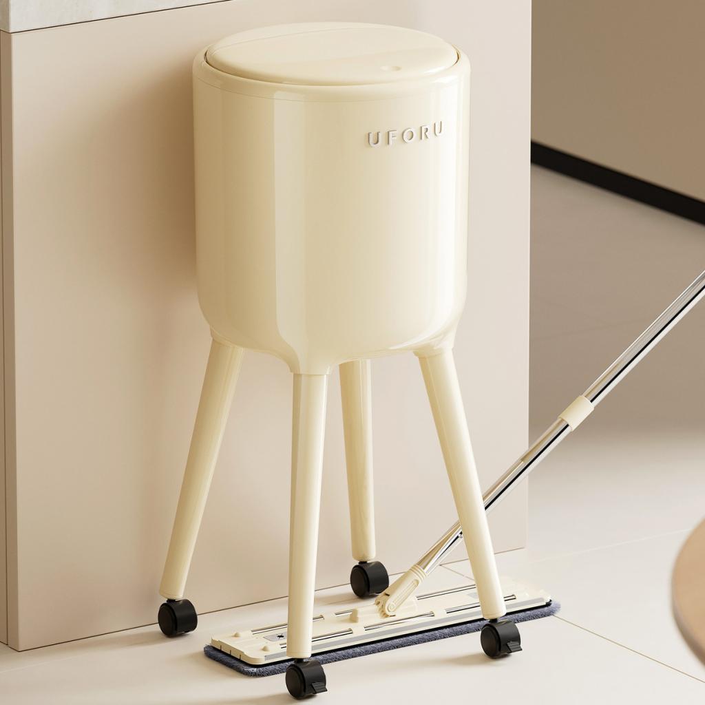 Trash Can with Wheels, Waste Container High Lid, Multifunctional Storage Bin, Paper