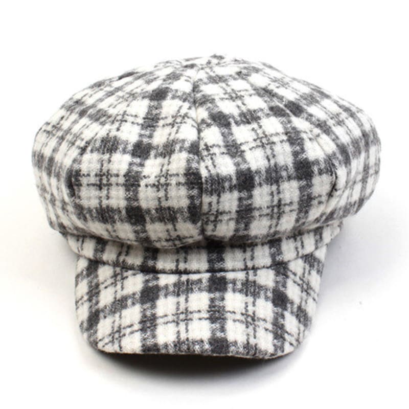 Universal Chemistry Soft Check Wool Gray Newsboy Cap