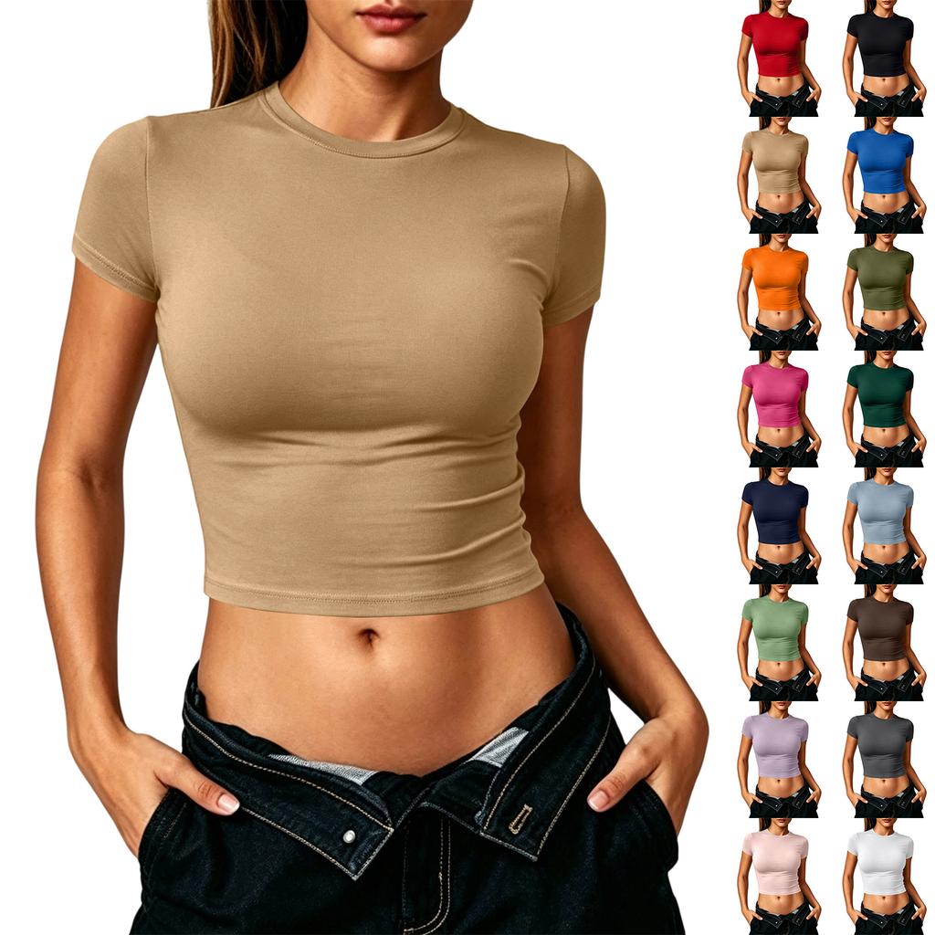 Women's Casual Fashion Round Neck Pullover Short Sleeve T-Shirt Top