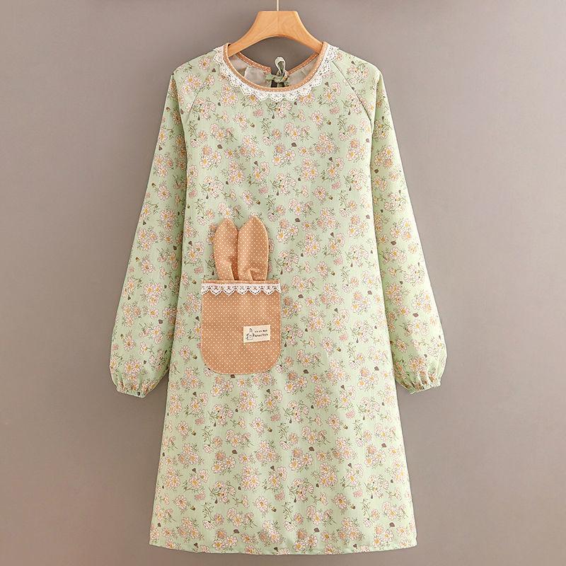 

Floral Restaurant Kitchen Cotton And Linen Large Pocket Long Sleeve Apron