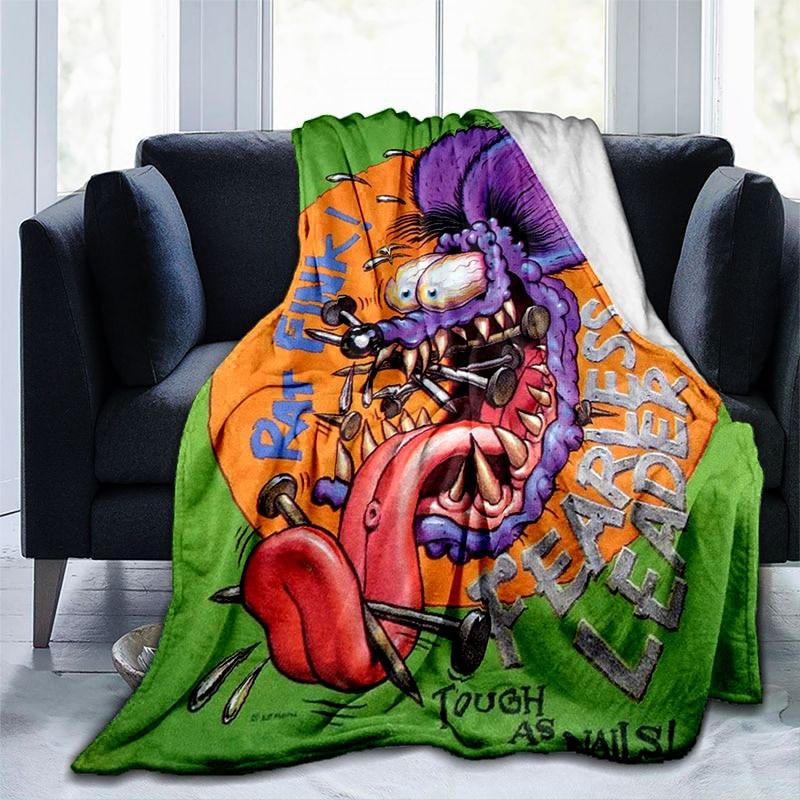 Rat Fink Fashion Throw Blanket Modified Car Culture Funny Accessories for Motorcycle Club Garage Man Cave Home Living Room Decor
