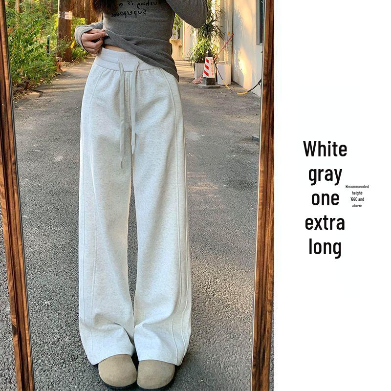 Women's Thickened Gray Fleece-Lined Sweatpants - New for Autumn/Winter 2025, Available in Narrow, Wide, and Straight-Leg Styles.