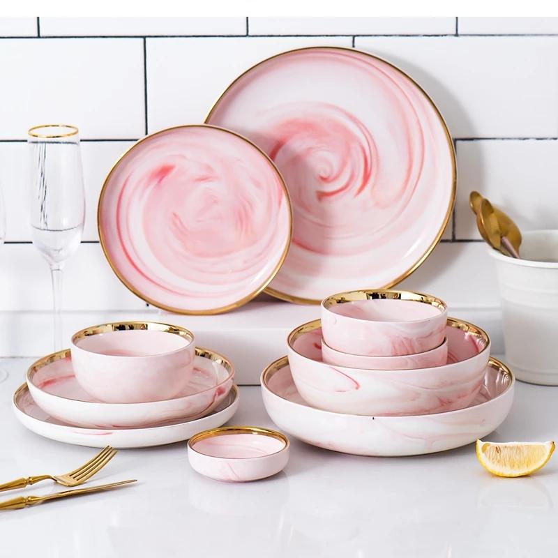 Tableware ceramic set marble household rice shallow