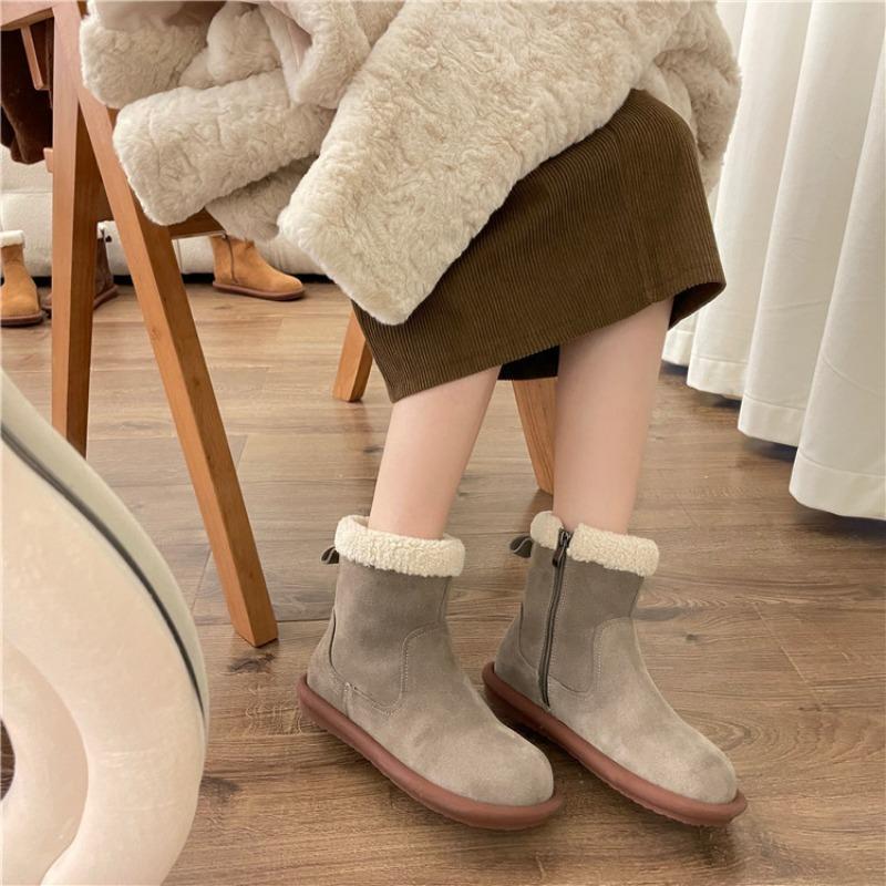 Snow Boots Women's Winter New Retro Velvet Warm Cotton Shoes Flat Bottom Ugly Cute Fluffy Cotton Short Boots