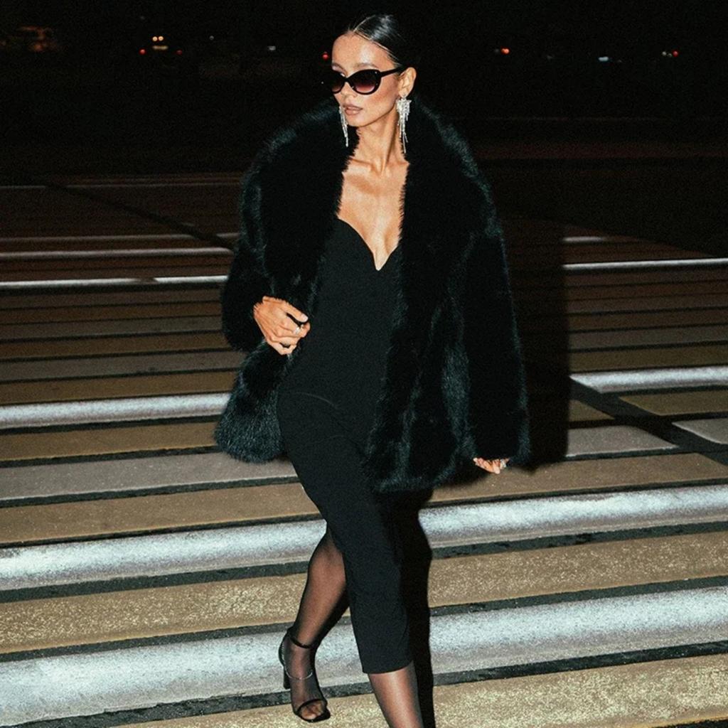 VAYLA Fashion Fluffy Furry Faux Fur Jacket Women Winter Shaggy Overcoats Thick Warm Medium Length Fox Fur Coat Plush Outerwear Femme