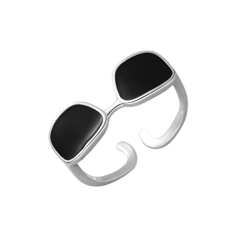 1 Stück Sonnenbrillenring Damen Mini-Brille Zeigefingerring Mode Persönlichkeit Kalter Wind Schwarzes Epoxid Offener Ring