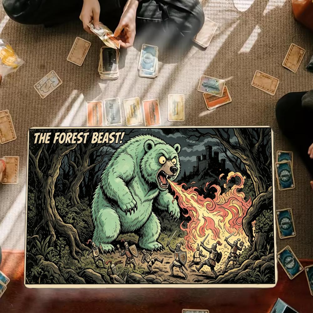 Retro Comic Forest Fire Bear Mouse Pad Playmat 24"X14" MTG TCG Office Desk Mat for Work Game PC Laptop Rug Carpet MousePad Gift