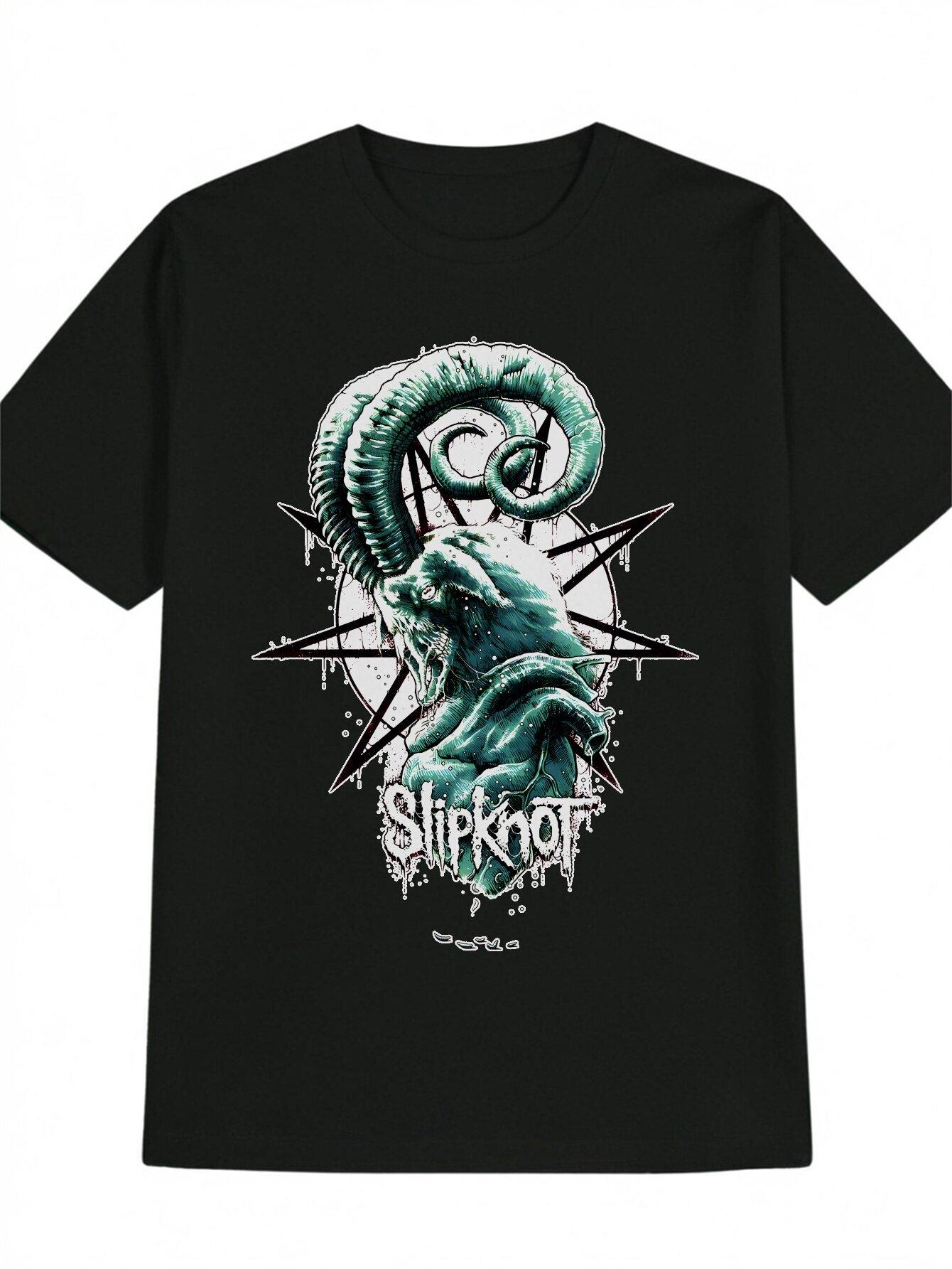 Slipknot Graphic T-shirt - Black Animal Print Crew Neck Tee M