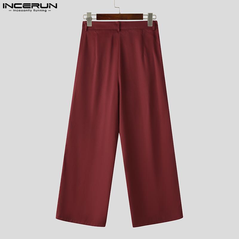INCERUN Men Zipper Up Layers Patchwork Casual Long Straight Pants Trousers