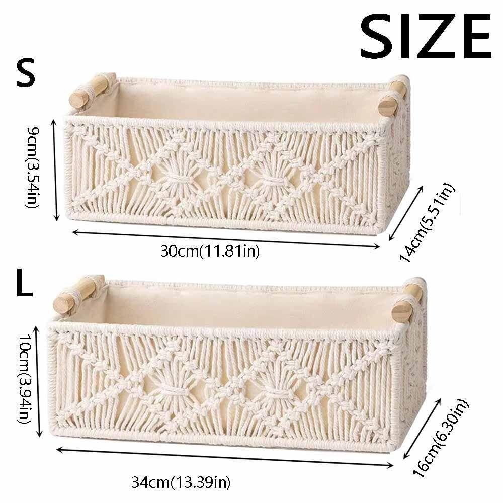 Cotton Rope Hand Woven Storage Box Grid Designed with Handle Toilet Paper Shelf Basket Warm White Boho Decor