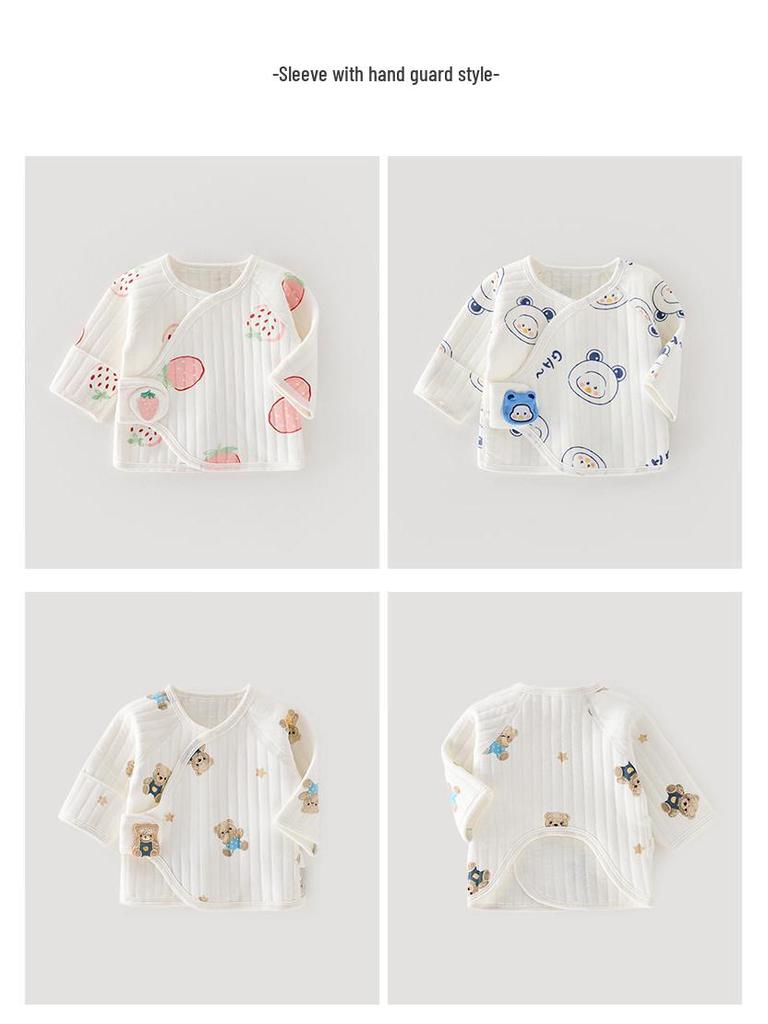 Tagless Pure Cotton Newborn Half-Back Clothes, Monk Style Top for Boys & Girls, Autumn/Winter Pajamas