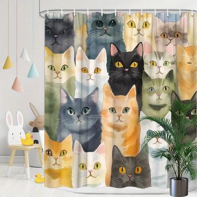 Bunte Katzen Duschvorhang - Wasserabweisend, Leicht zu reinigen, Verleiht Ihrer Badezimmerdekoration eine lustige und künstlerische Note