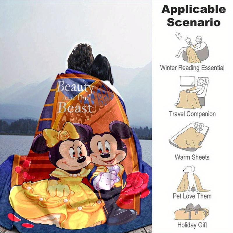 1pc, Home Decorative Beauty and the Beast Mickey Minnie Flannel Throw Blanket Perfect Gift for Bedroom, Living Room, Travel, Camping, Car