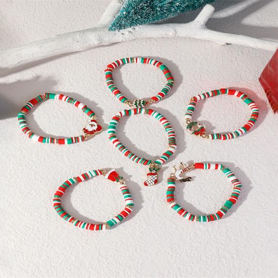 Vianočné korálkové náramky Ručne vyrobené korálky z polymérovej hmoty Elastické náramky Veľkoobchod Biela Červená Zelená Priateľstvo Sviatkovné šperky Darček pre ženy Dievčatá