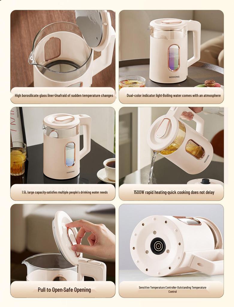 Modun Electric Glass Kettle, Auto Shut-Off, Rapid Boil, Constant Temperature, Insulated.