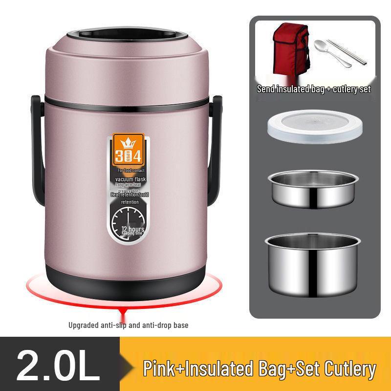 Large Capacity 304 Stainless Steel Double-Layer Insulated Lunch Box with Lid - Food Grade for Office Workers and Students