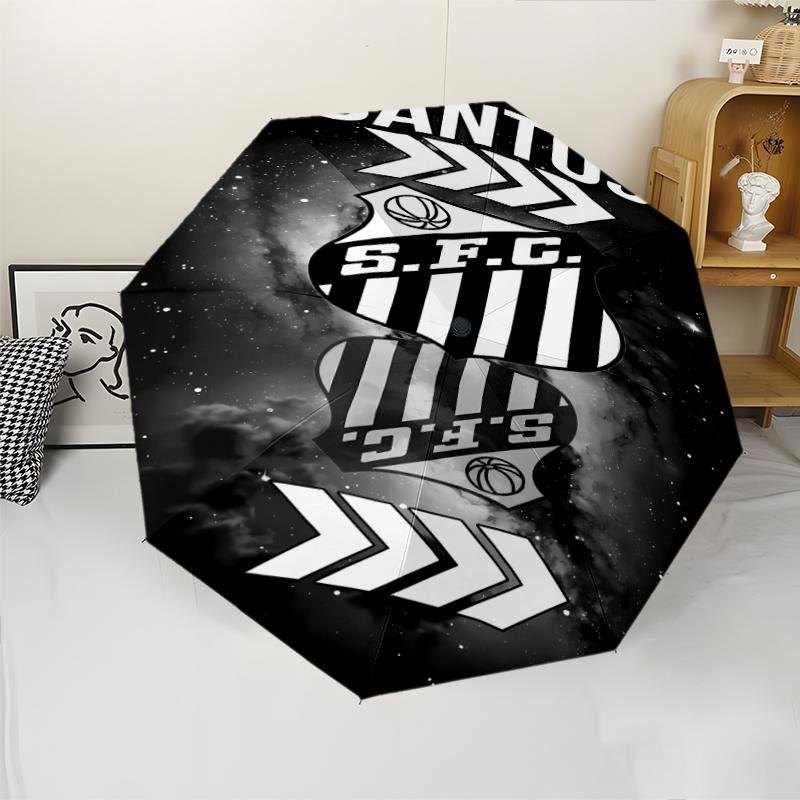 Santos SFC Logo Print Automatic Umbrella, 8 Rib Iron Frame, Plastic Handle, Suitable for Outdoor Travel &Daily , Ideal Gift
