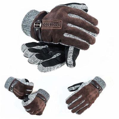 Warme Herren-Winterhandschuhe aus Leder, verdickte Baumwolle, winddicht, Fahrhandschuhe