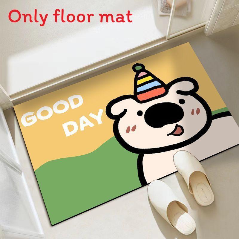 Cute Dog Cartoon Cat Checkered Pattern Diatom Mud Cushion Kitchen Carpet Toilet