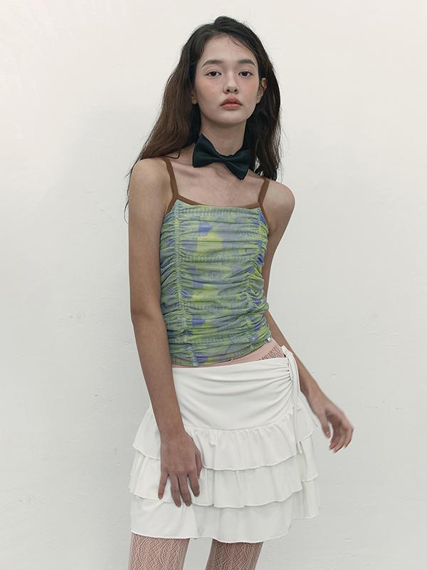 Kirsh Tiered Pleated Mini Skirt [White]