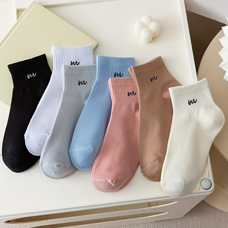 7 Pairs Letter Print Socks Comfy & Breathable Sports Short Socks Women's Stockings & Hosiery Soft & Comfy All-match Short Socks