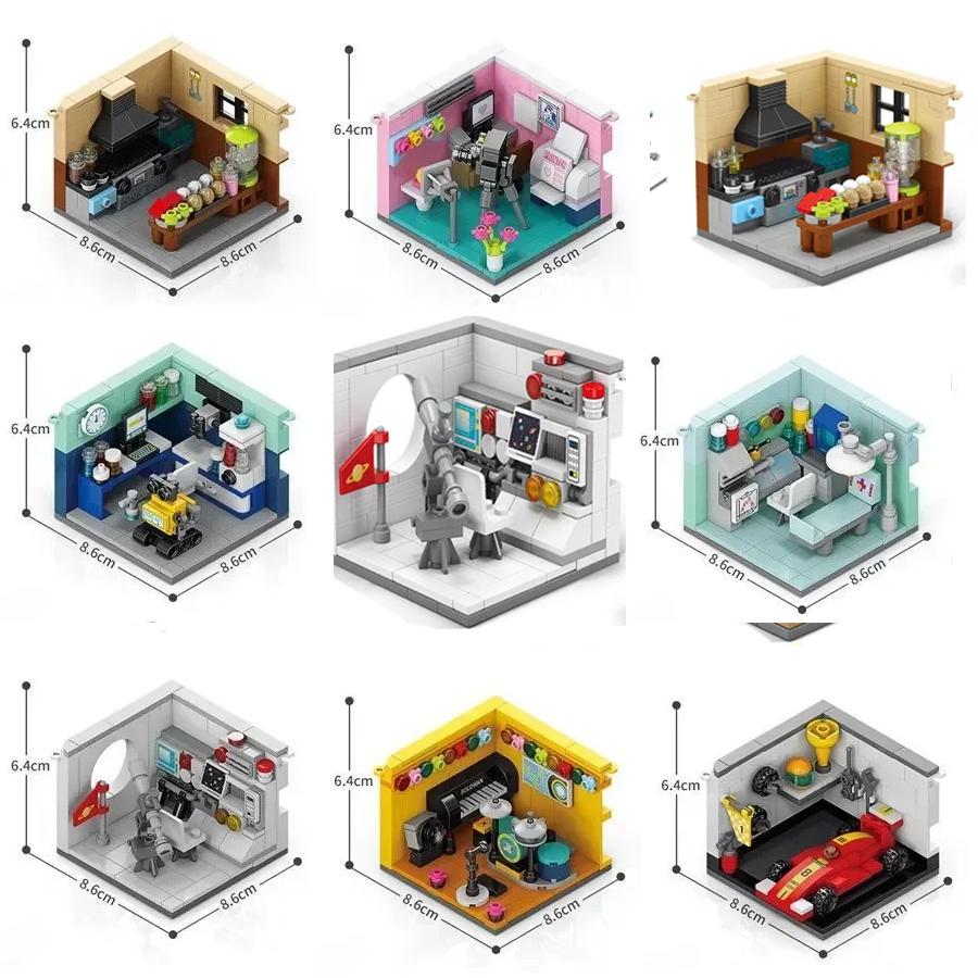 1 st Mini Gatuvy Syn Drömhus Racerbil Läkare Målare Musiker Forskare Konditor Kameraman Astronaut Byggklossar