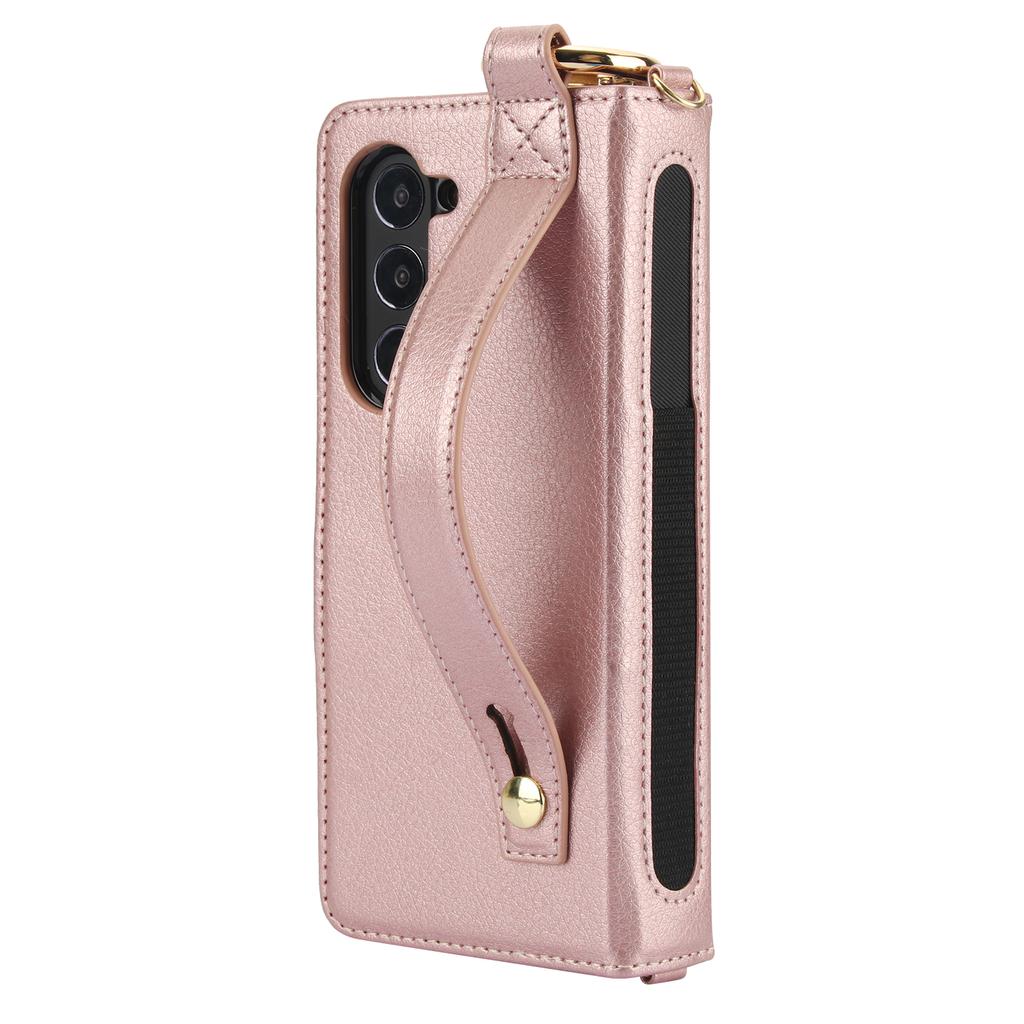 Ring Holder Cards Solt Wristband Pen Holder Wallet Case For Samsung Galaxy Z Fold 6 5 4 3 5G Fold6 Fold5 Bag Pocket Book Cover