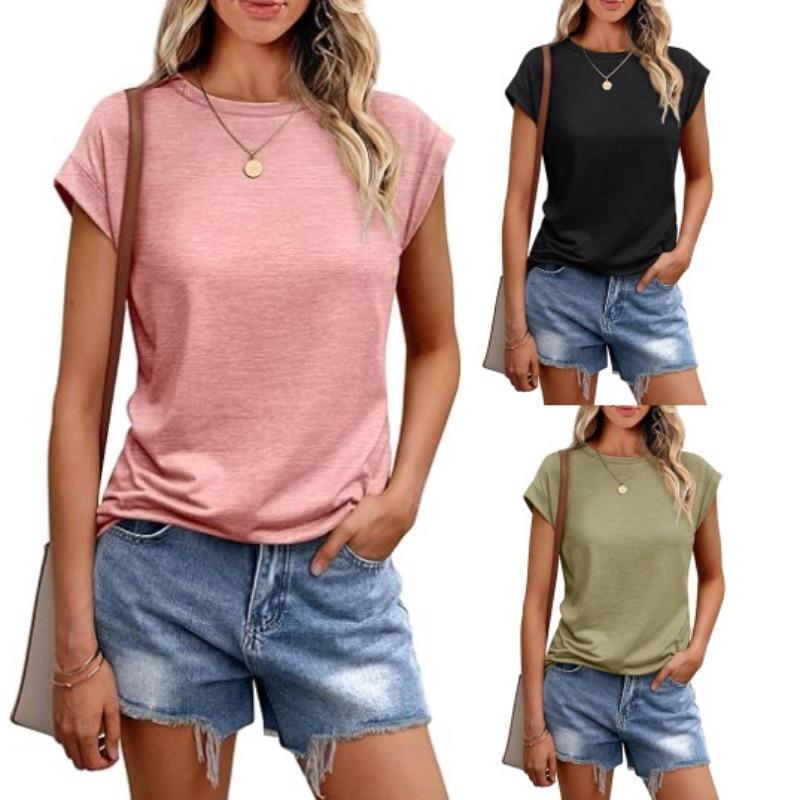 Damen Weste Sommer Rundhals Kurzarm Shirt Einfarbig Rundhals Abdeckung Ärmel Damen