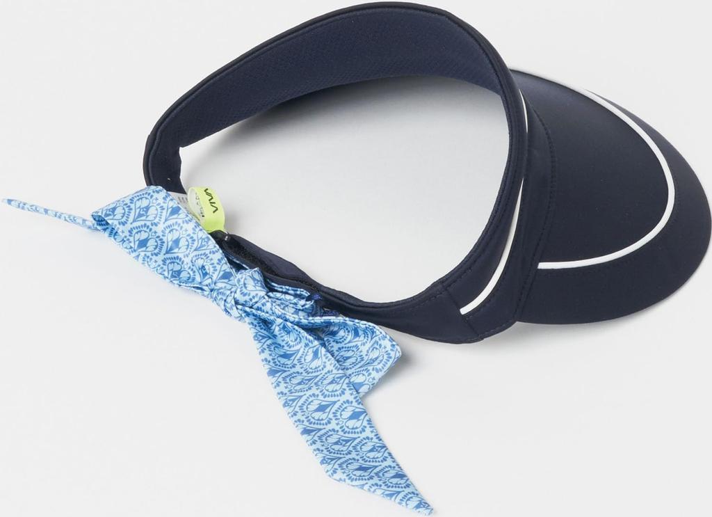 [Viva Heart] Women's Golf Hat, Patterned Ribbon Sun Visor, Adjustable Size, Navy