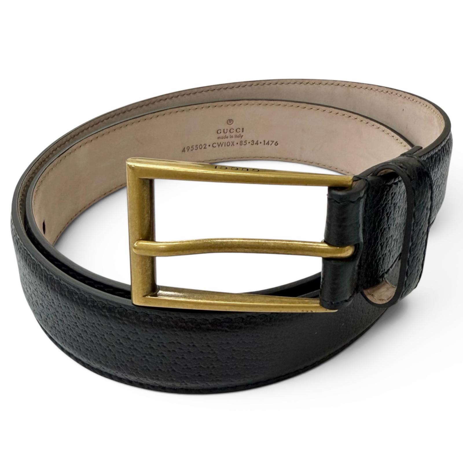 Pristine GUCCI belt Gold pin buckle black leather mens 495502 Used