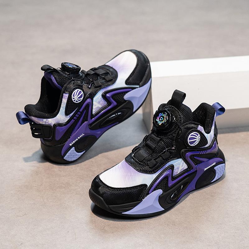 Boys and children's sports shoes basketball shoes 2025 autumn new trendy leather surface medium and older children's shock-absorbing and wear-resist