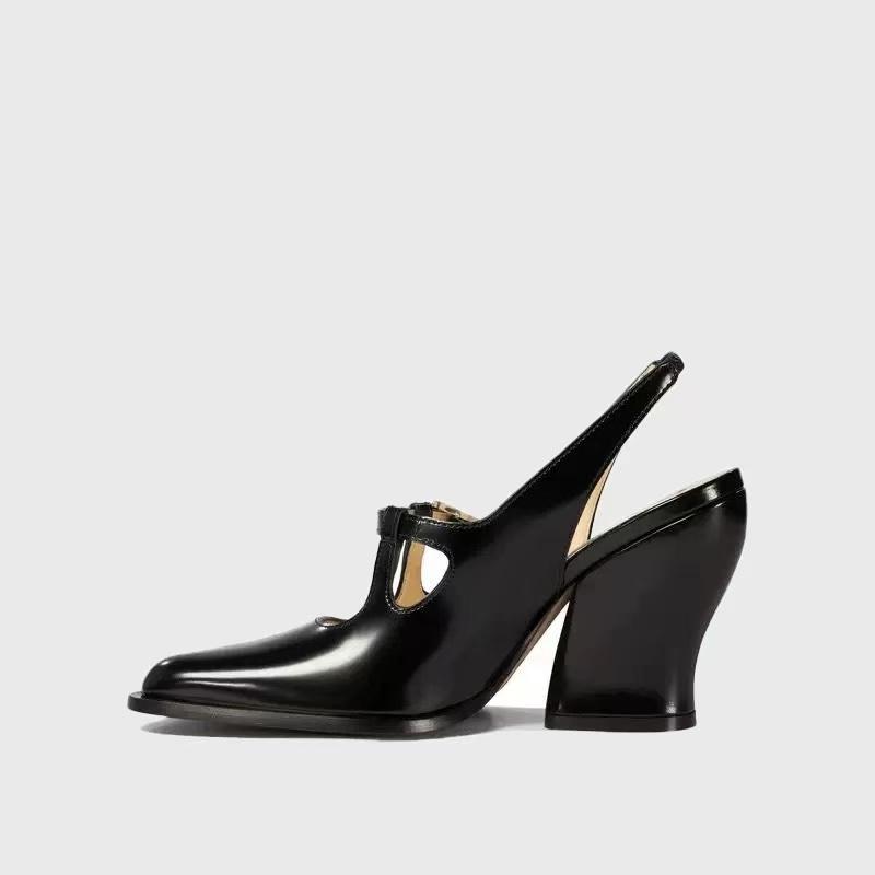 Fashion 2025Temperament Thick Heel Sandals Summer New Square Head Shallow Mouth Metal Buckle Anti-slip Wear-resistant High Heels