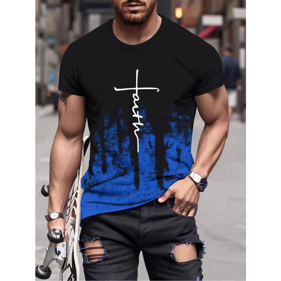 

Мужская футболка FAITH с градиентным цветом и принтом алфавита, круглым вырезом, коротким рукавом, повседневные модные топы, подходящие для лета 6XL