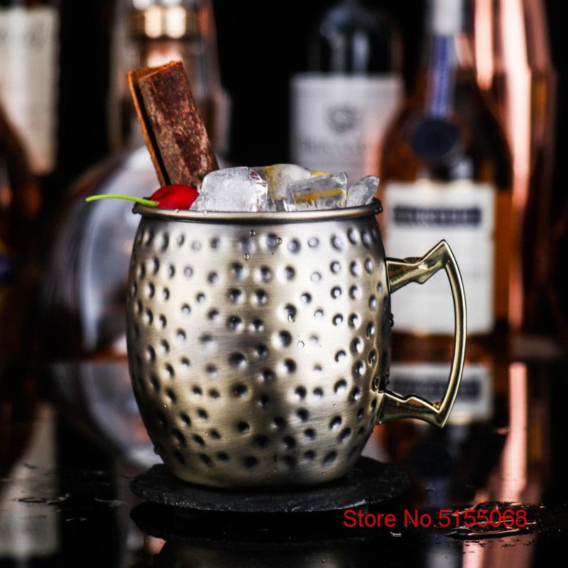 2 Pieces 530Ml 18 Ounces Moscow Mule Mug Stainless Steel Hammered Copper Plated Mojito Cup Bar Drinkware Beer Cocktail Glass