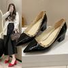 Large Size Patent Leather High Heels Women, 2026 Spring New French Pointed Thick Heels, Shallow Mouth Temperament High Heels