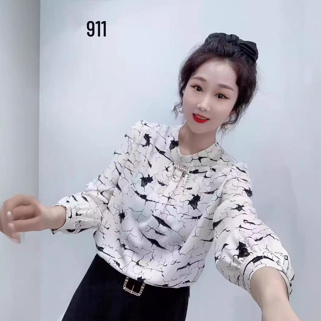 

2023 Autumn Long-Sleeve Slimming Print Top 3XL чёрный